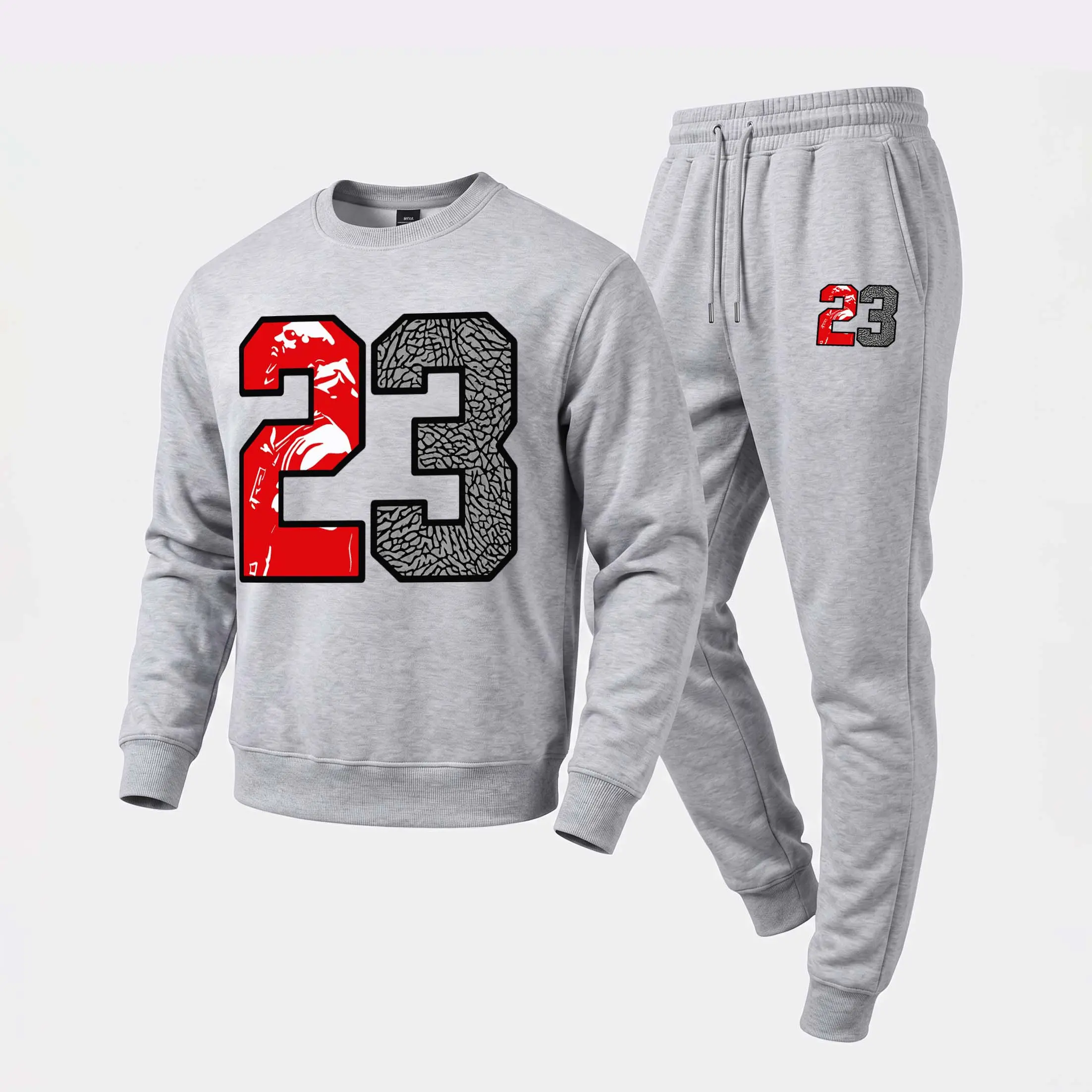 Men's Tracksuit Set, Casual Athletic Graphic Crewneck Sweatshirt and Joggers, 2-Piece Breathable Loose-Fit Outfit for Daily Wear, Male
