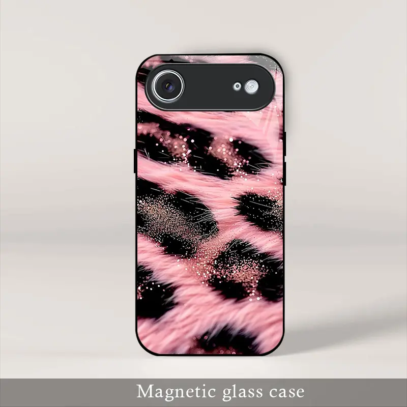 Aesthetic Y2K Pink Leopard Glitter Magnetic Case for iPhone 17 Air | Baddie dual-layer silicone rugged cover — 975