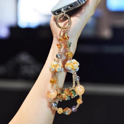 Heavy-duty glass crystal bead DIY pendant, sparkling gemstone double-chain detachable accessory for phone and bag