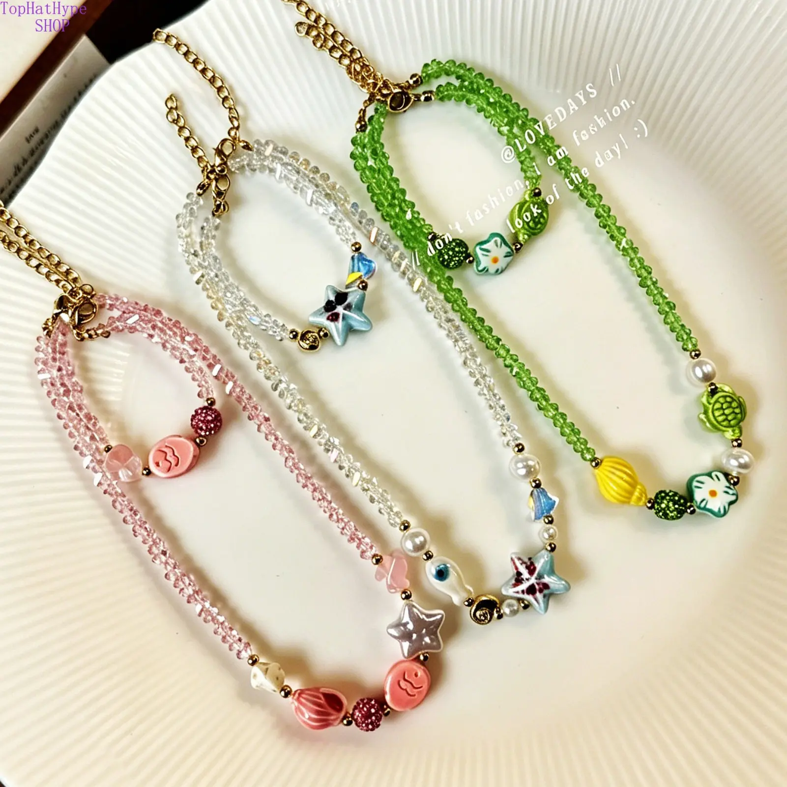 Boho Starfish & Shell Jewelry Set for Women, Crystal Choker and Ceramic Conch Bracelet for Summer Beach & Daily Wear, Choker+Bracelet, Decorative Shells Jewelry Sets, Female, Beachwear, Choker+Brac., Shell Charm