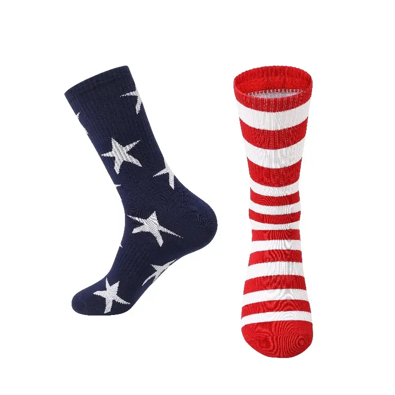 Breathable Polyester Blend Crew Socks - American Flag Striped, Soft, Funky, Peppy, Reinforced Toe, Stretchy Fit for Patriots, 4th of July Parade
