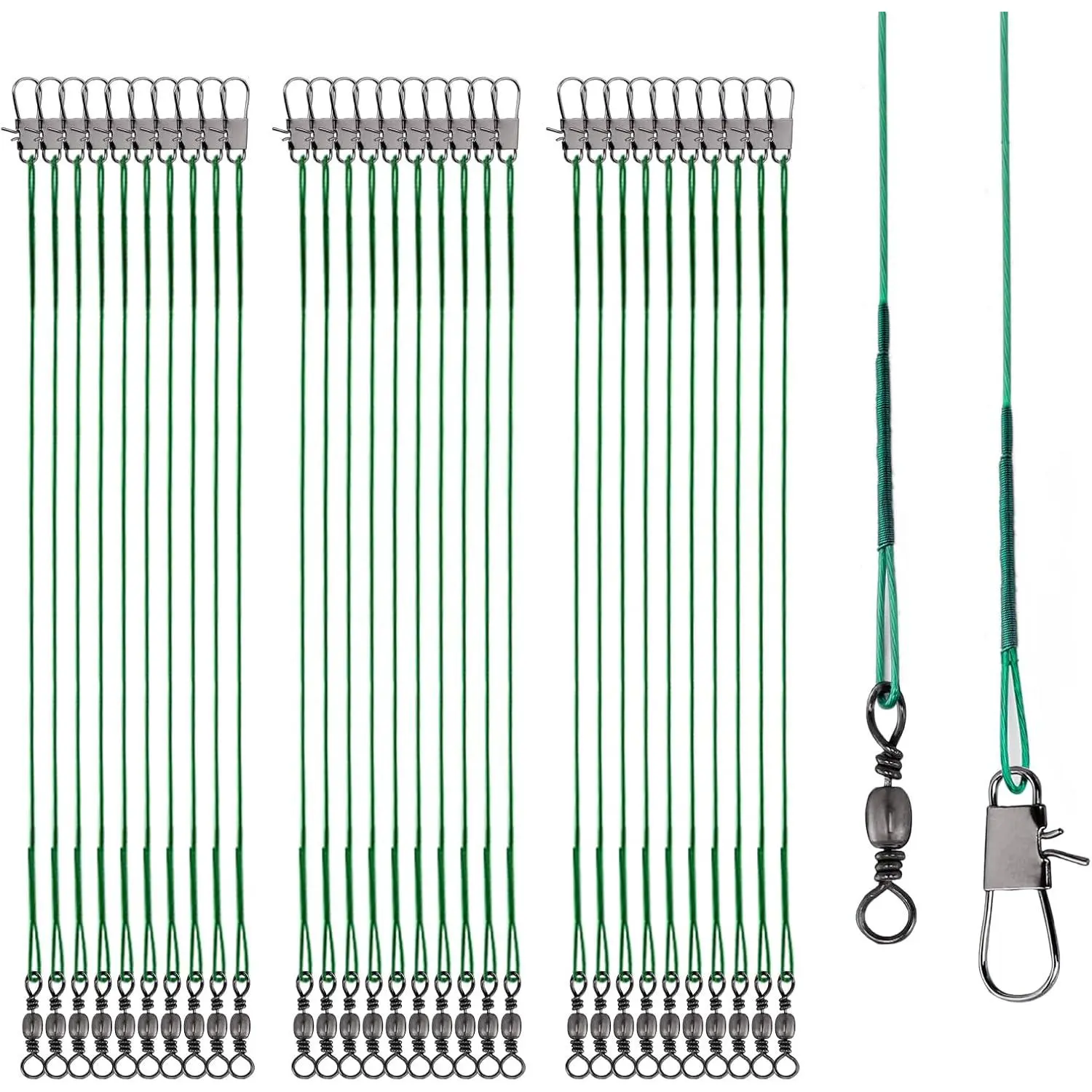 Fishing Leaders, 30 count Stainless Steel Leader Wire Fishing Leader Line with Swivel Snaps Fishing Wire Leaders Connecting Fishing Tackle Lure or Hook for Saltwater and Freshwater