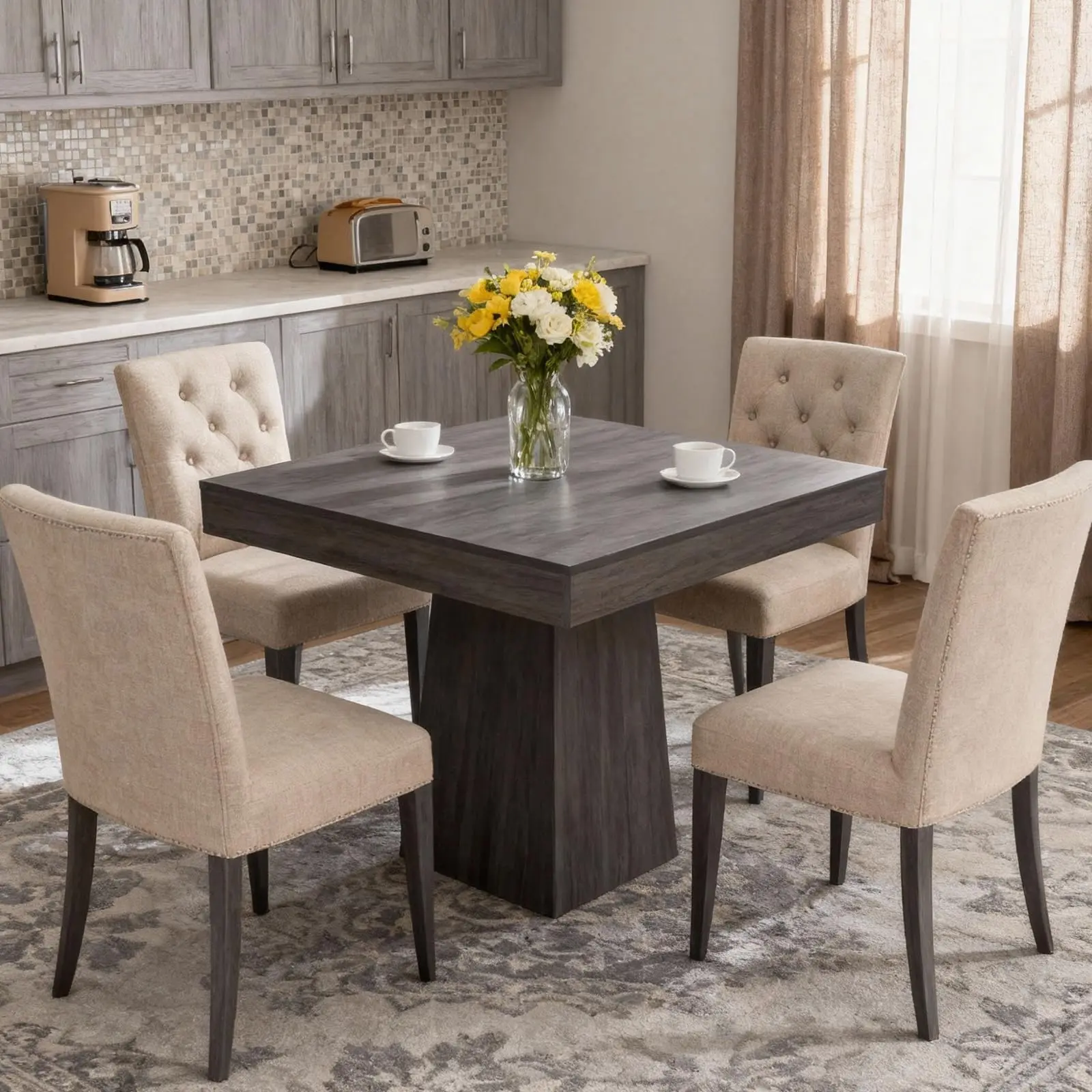 Garvee 31.5-Inch Square Pedestal Dining Table for 4（only Table) – Compact Modern Farmhouse Kitchen Table with Trapezoid Base for Small Spaces