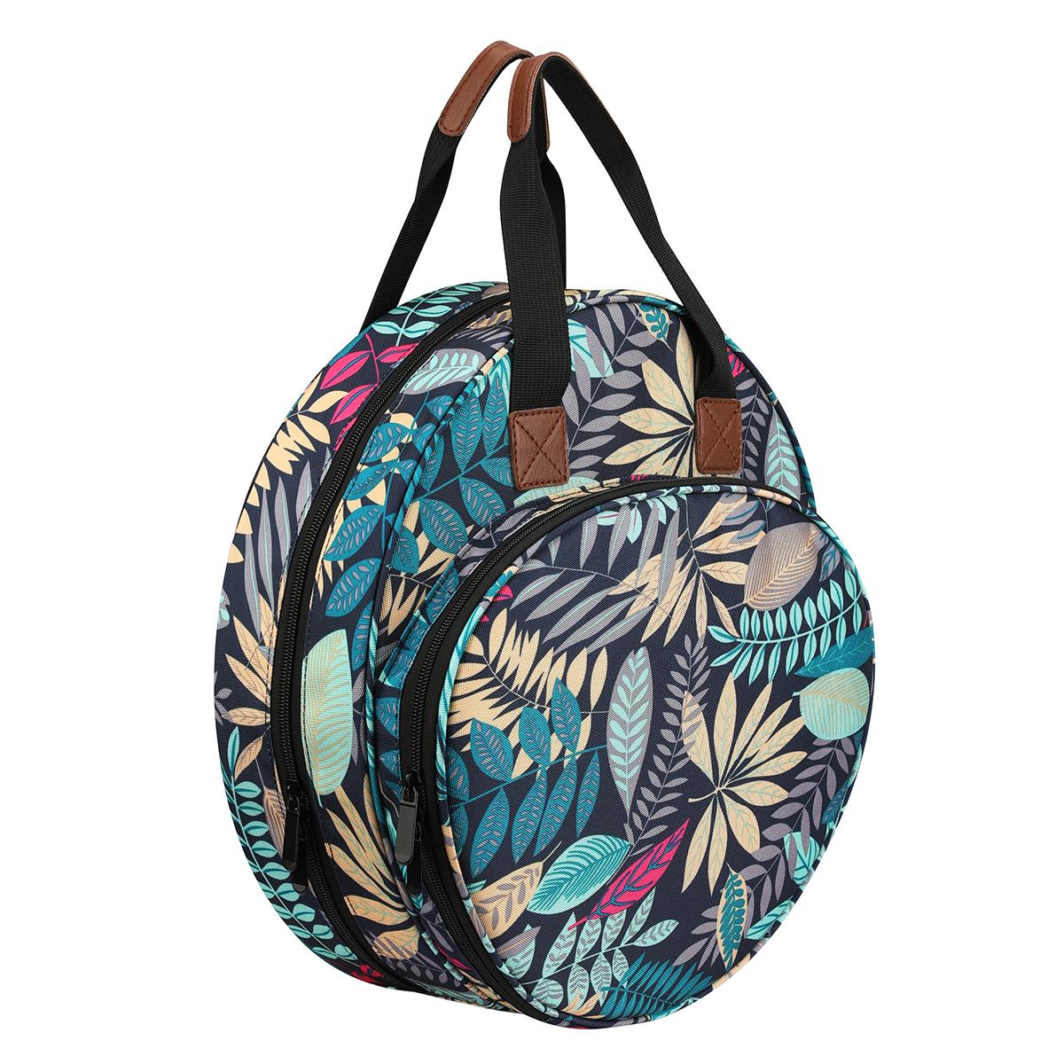 Embroidery Thread Bag with Maple Leaves Round Embroidered Circle Bag Blue Color Knitting Tote Bag Sewing Accessories Adjustable Waterproof Shower Phone Holder