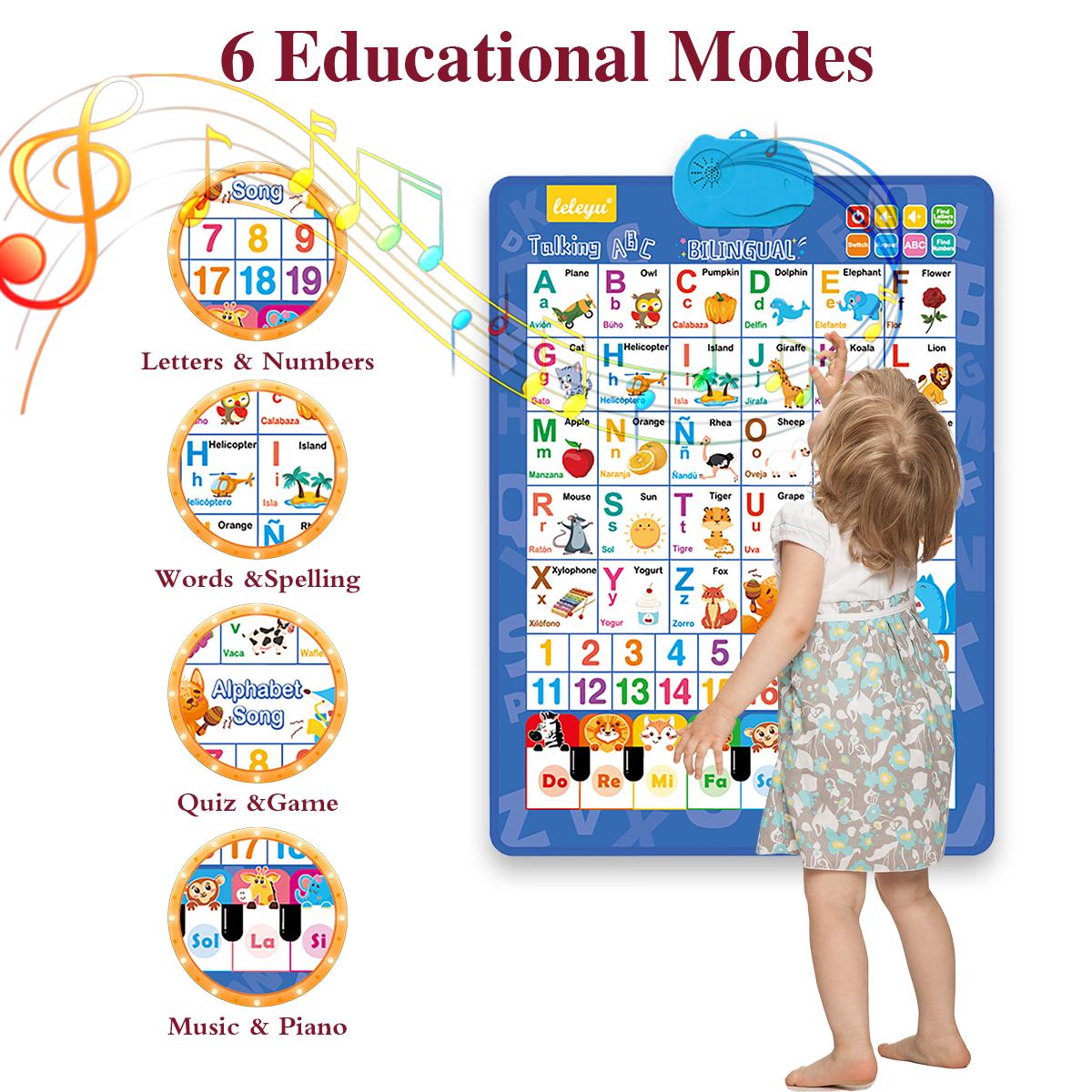 Spanish English Bilingual Audio Early Education Wall Chart Finger Piano Cognitive Pure English Sound Early Education Wall Chart Educational Toys Point Reading Book Educational Equipment Early Education Companion Reading Machine
