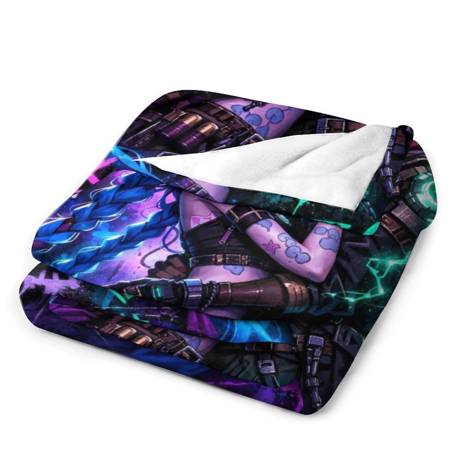 Jinx & Ekko "Neon Graffiti" Couple's Blanket | *Arcane* Anime Epic Flannel Throw Blanket