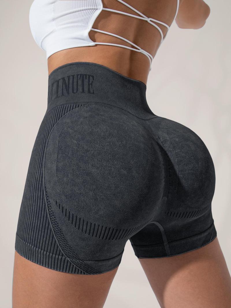 Women's Letter Print Seamless Sports Shorts, High Stretch Breathable Comfortable Skinny Shorts, Ladies Sportswear for Indoor Outdoor Wear