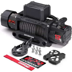 OPENROAD Panther Series 3S 13500 lb Recovery Winch - 12V Electric, IP68 Waterproof, Synthetic Rope, 2 Wireless Remotes for Jeep, SUV, Truck, Trailer
