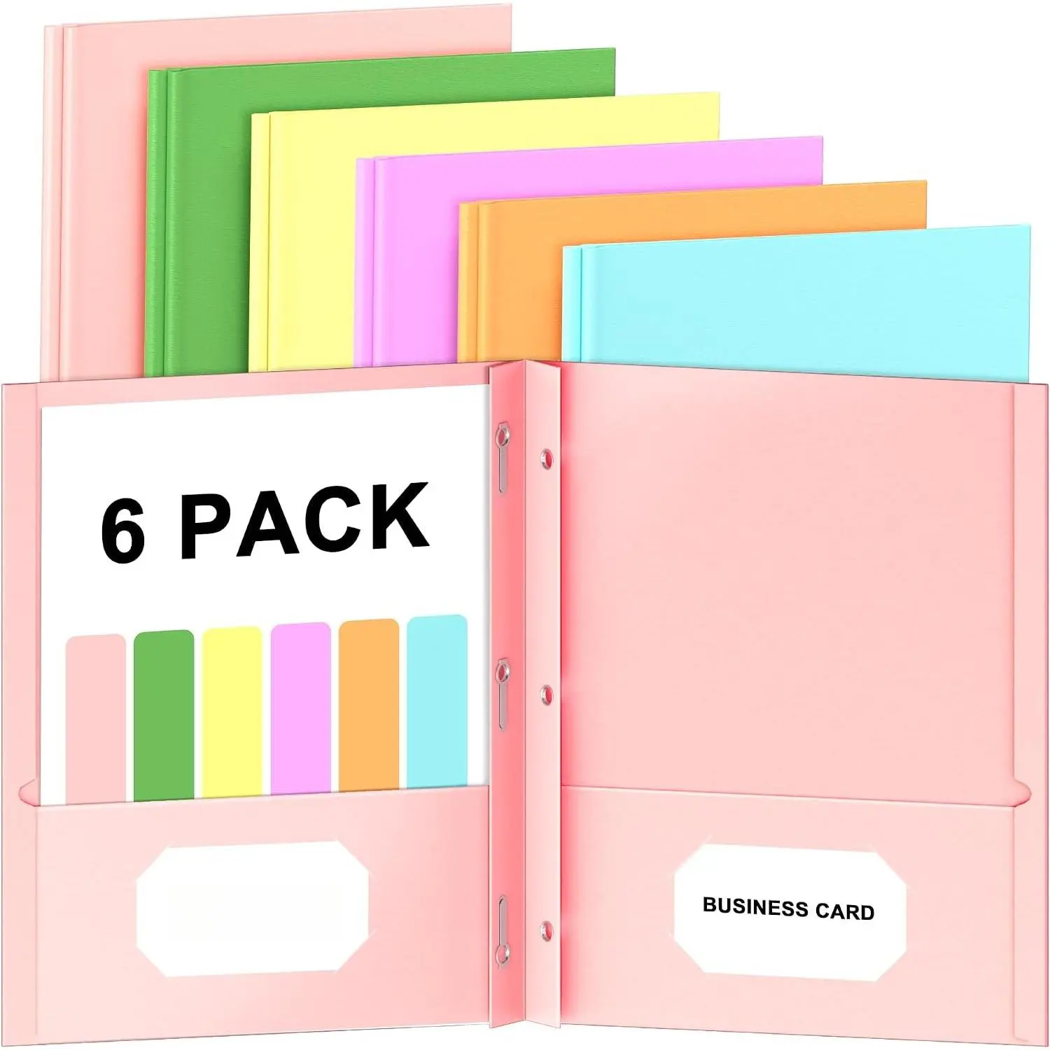 6 Pack Folders with Pockets and Prongs, Pastel Color Heavy Duty Pocket Folder with Prongs, Paper 2-Pocket Folders Aesthetic File Folder for Document  to School Office Filing Supplies