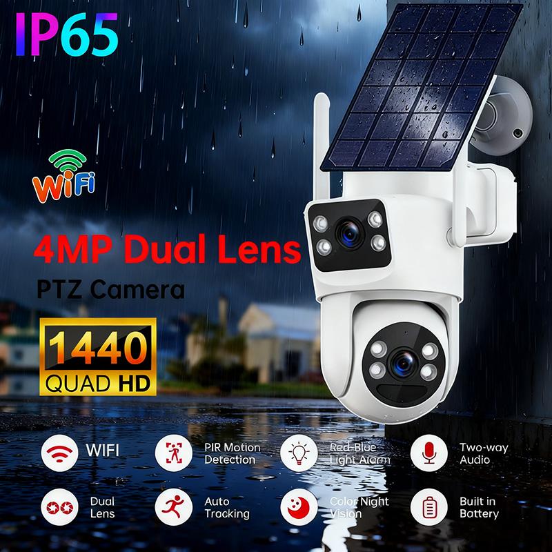 Home Outdoor Solar-Powered Dual-Lens Surveillance Camera, Mobile Phone Dual-Lens Dome Camera, No Plug-in, No Wiring Required