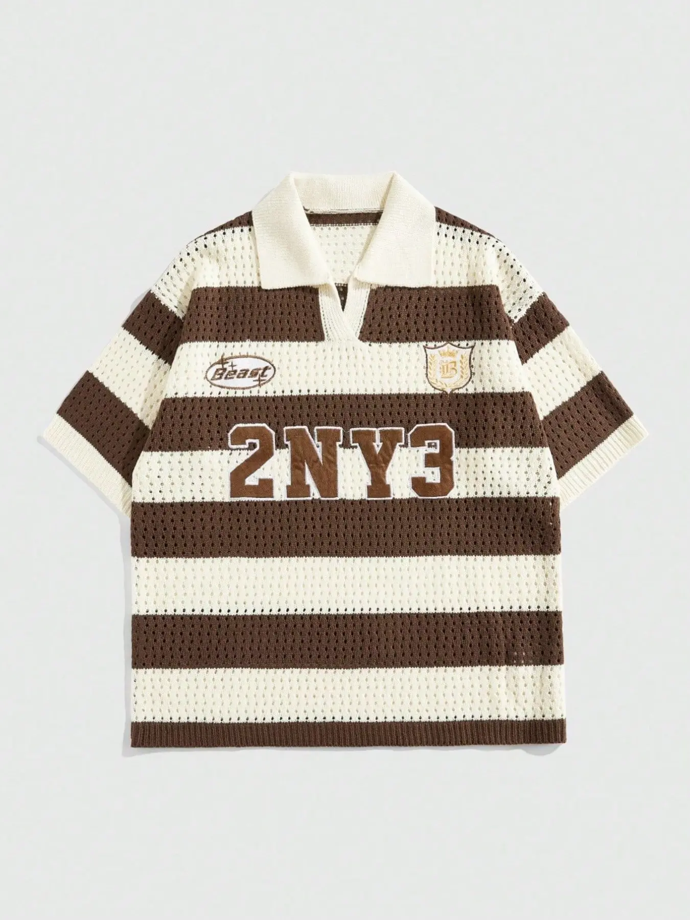 Men's Knitted Polo Shirt Summer Casual Striped Short Sleeve, Spring/summer Leisure Pattern Y2K Color Block Knit Sweater, Loose-Fitting H-Type