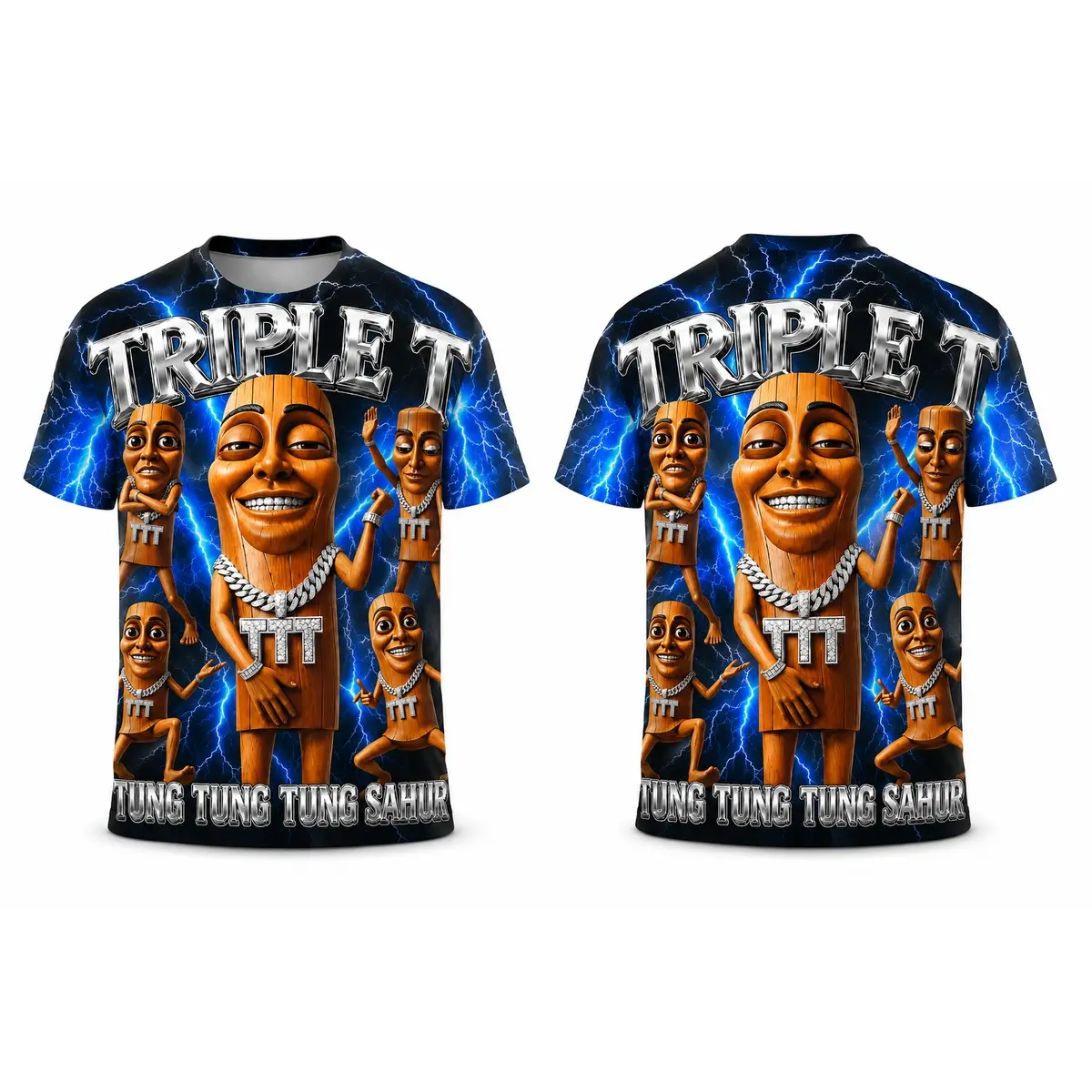 Tung Tung Tung Sahur Brainrot Meme Shirts Triple T T-Shirt Funny Graphic Tees, 100% polyester, full print,Gift for men