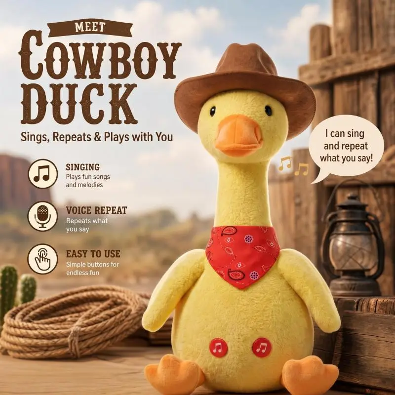 Interactive Duck Shaped Plush Talking Musical Toy - Voice-Repeat, Singing, Dancing Educational Language Toy for Kids, Ideal for Parties, Everyday Surprises, A Gift Kids Actually Love, Light-Up Eyes