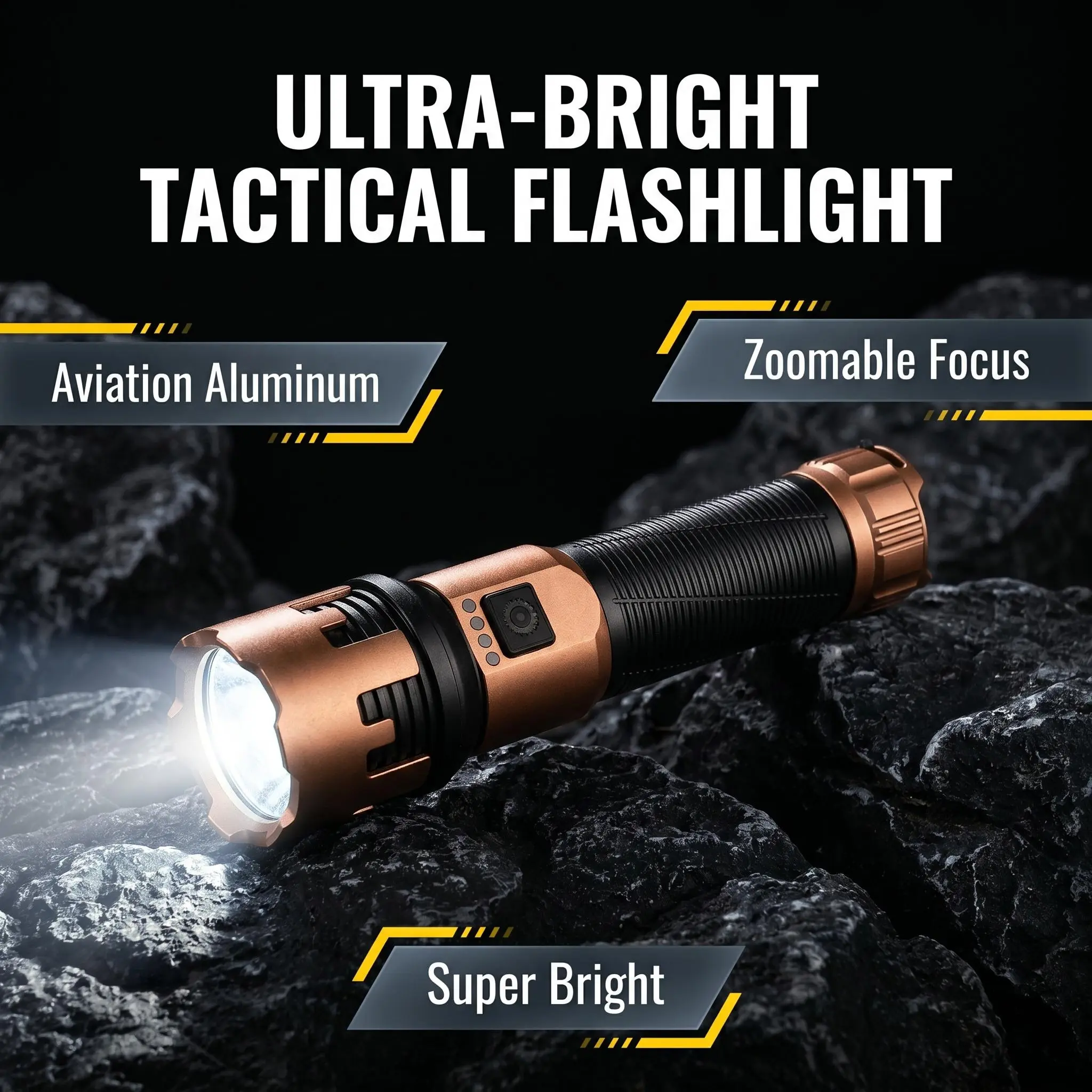 Ultra-high lumen zoomable telescopic aluminum alloy rechargeable flashlight, scratch-resistant and drop-proof with tactical wrist lanyard, ultra-long battery life, suitable for camping, household use, emergencies and maintenance work