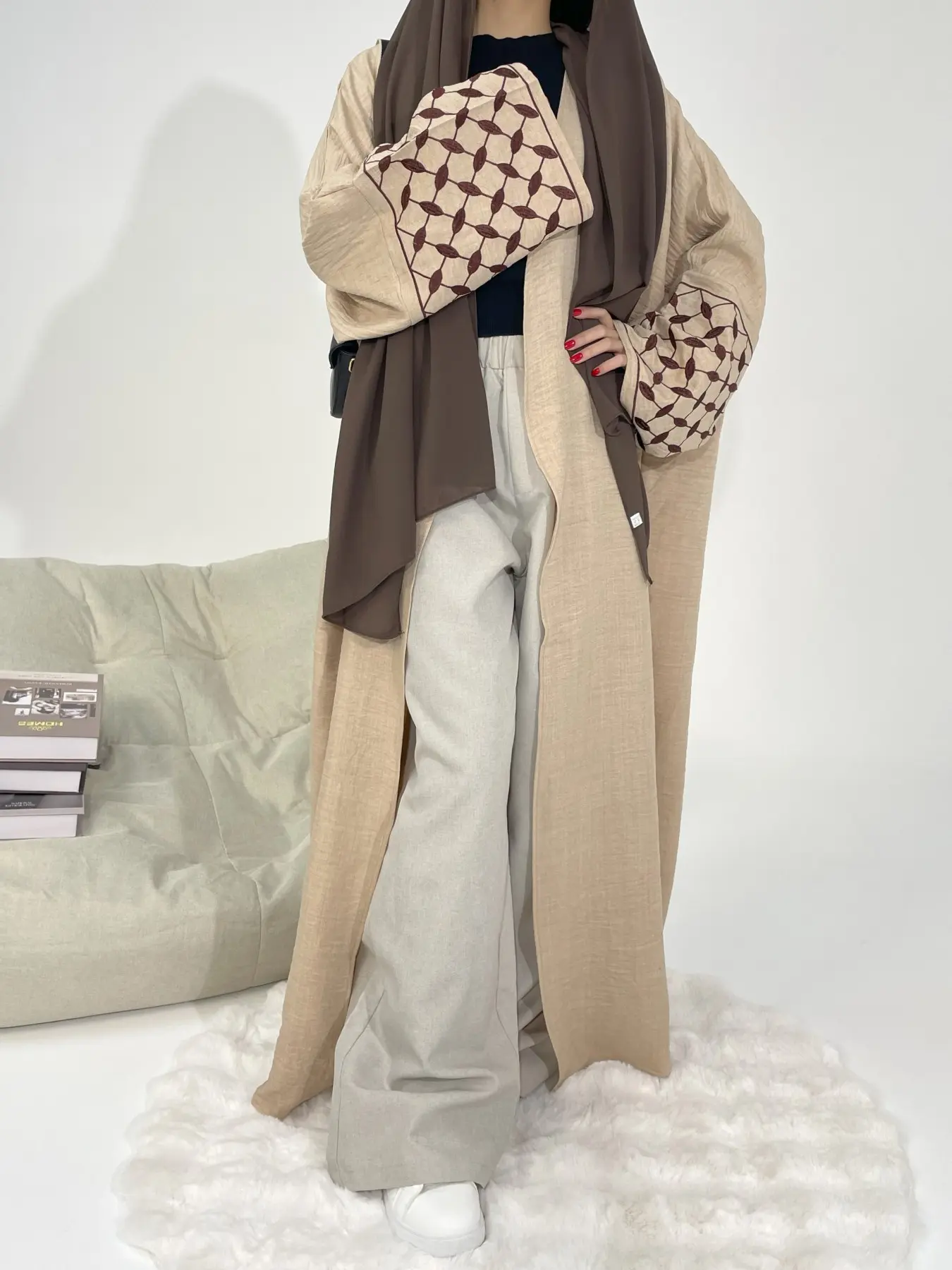 Elegant Leaf Pattern Abaya Coat, Islamic Modesty Clothes, Modest Muslim Outfits, Casual Open-Front Robe for Parties, Festive Daily Wear, Perfect for Gatherings and Celebrations