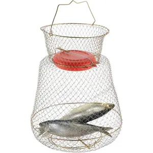 Collapsible Portable Floatable Galvanized Steel Wire Fish Basket Fishing Net Cage
