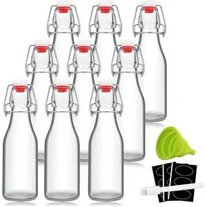 8oz Swing Top Bottles - Glass Beer Bottle with Airtight Rubber Seal Flip Caps for Home Brewing Kombucha, Beverages, Oil, Vinegar, Water, Soda, Kefir (9 Pack)