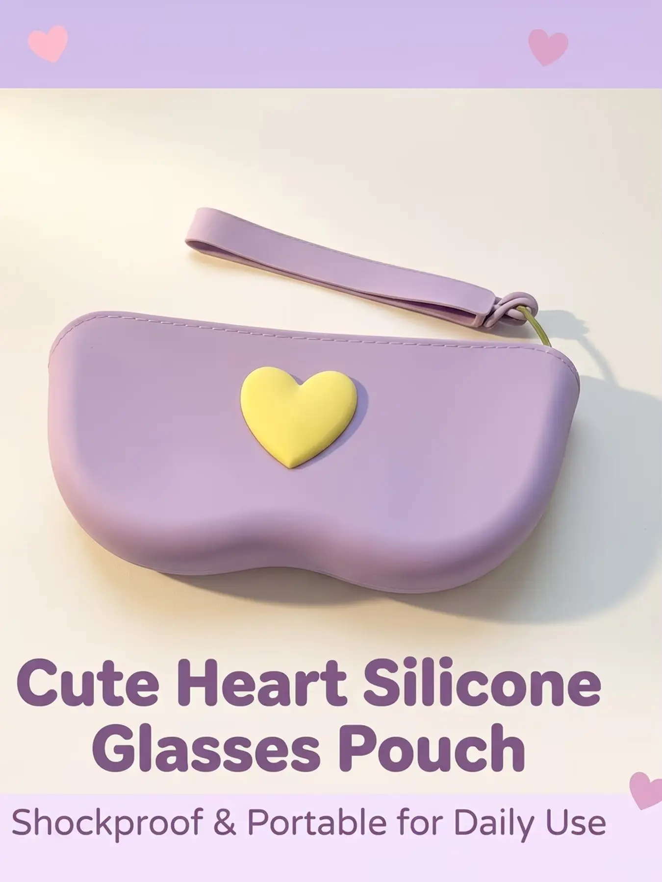 Viral Cute Heart Silicone Glasses Pouch, Eye Glasses Holders, Shockproof Eyewear Storage Case with Matching Silicone Wrist Strap, Portable Mini Organizer for Sunglasses Eyeglasses, Sweet Birthday Gift for Teen Girls & Kawaii Aesthetic Lovers