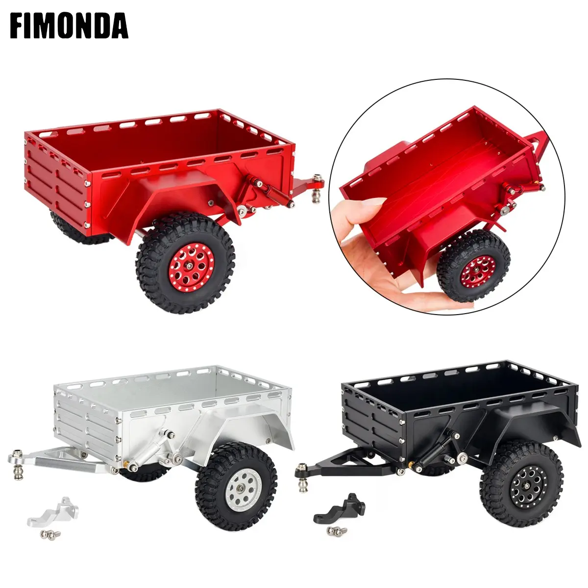 Aluminum Alloy 1/18 RC Trailer, RC Utility Trailer with Ball Head Hitch for 1/18 Scale RC Crawler TRX4M SCX24 Upgrade