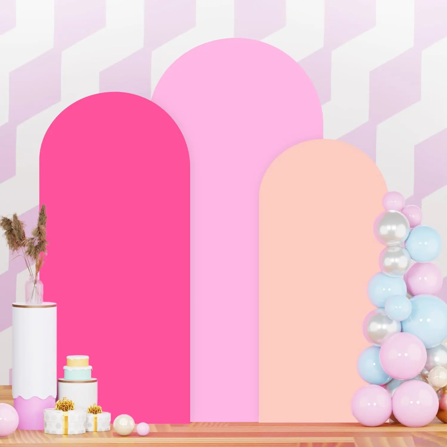 Pink Arch Backdrop Cover 7.2FT 6.6FT 6FT Wedding Arched Covers Stretchy Backdrops Set of 3 Spandex Arch Stand Covers Chiara Backdrop Cover for Stand Birthday Baby Shower Graduation Decor