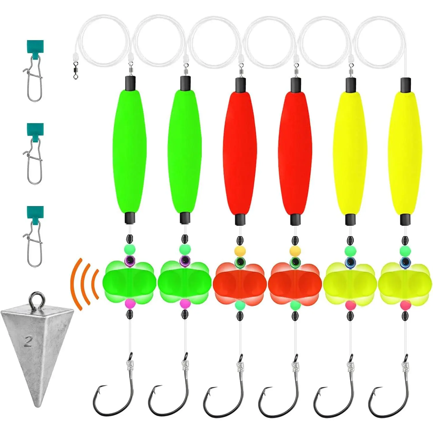 Catfish Rigs Set Pre-Tied Float Rigs – 6 -to-Use Santee Rigs with Sinker Sliders & Pyramid Sinkers, Circle Hooks – Complete Catfish Fishing Tackle Kit for River Lake  Fishing