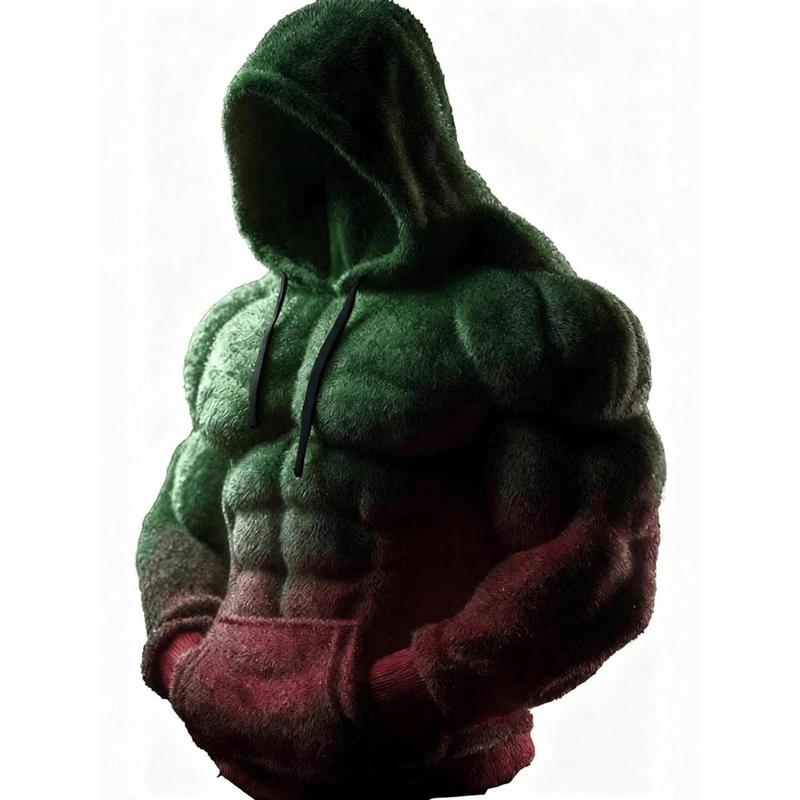 Mens Muscle Hoodie Sweatshirt Vintage FlannelStreet Style Muscle Line Art Warm Fuzzy Hooded Sweatshirts 2D Print