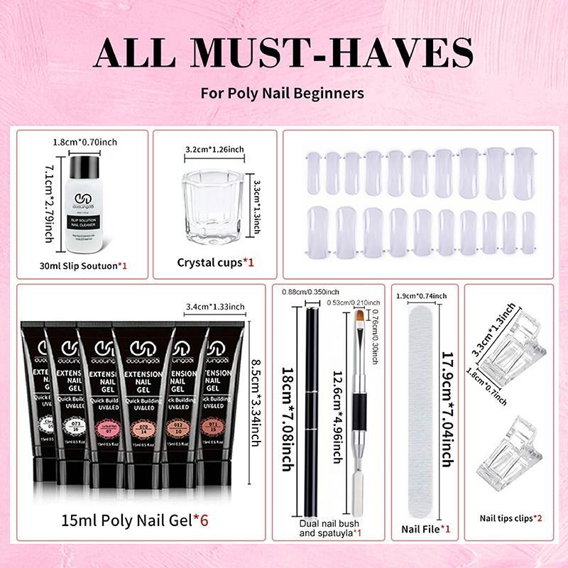 Acrylic Polygel Manicure Kit with 20 Nail Molds, 6 Color Acrylic Polygel Manicure Kit with Nail Art Tools, Professional-grade Nail Art Kit for Beginners, Nail Extension Kit, Polygel Nail Kits