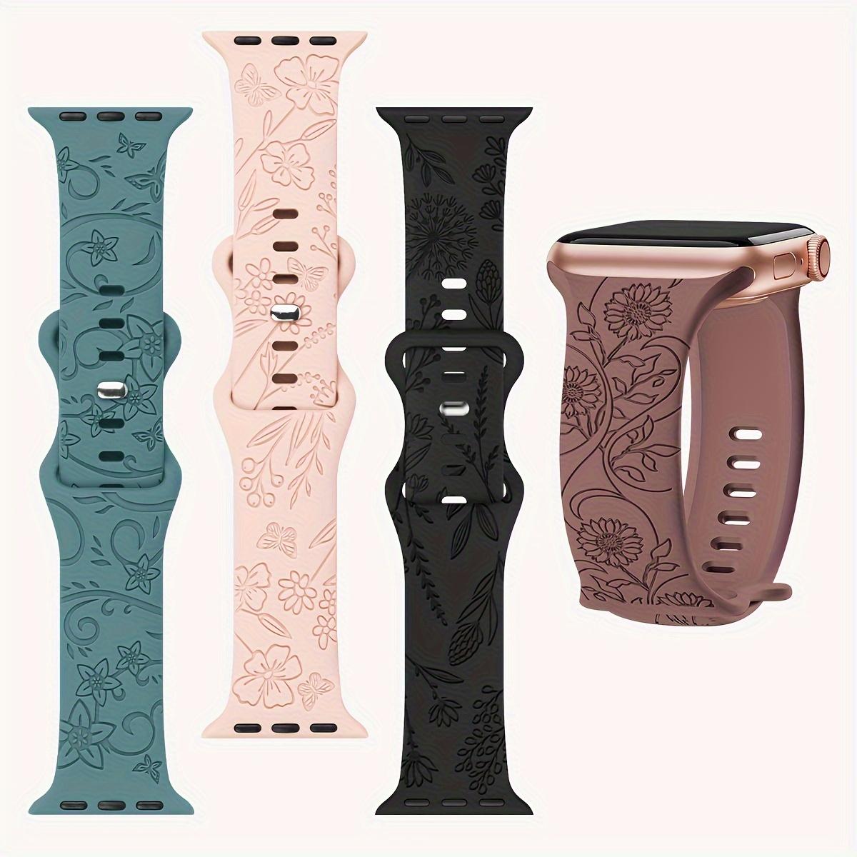 4-Pack Floral Pattern Silicone Apple Watch Bands – Sport Strap 38–49mm (Series 1–11, SE, Ultra / Ultra 2)