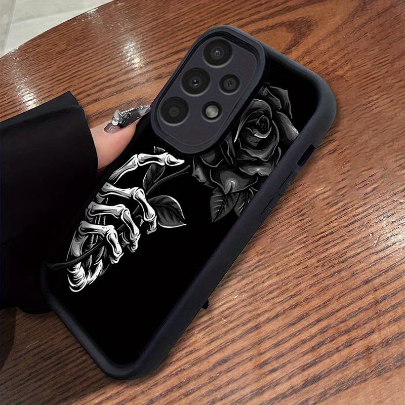 A Phone Case Featuring a Skeleton Hand Holding a Black Rose, Compatible with Various Galaxy Models Including Samsung Galaxy S26 S25 S24 S23 S22 S21 Fe Plus Ultra A13 A14 A15 A16 A17 A33 A34 A35 A36 A52 A53 A54 Note20, And Several Others.