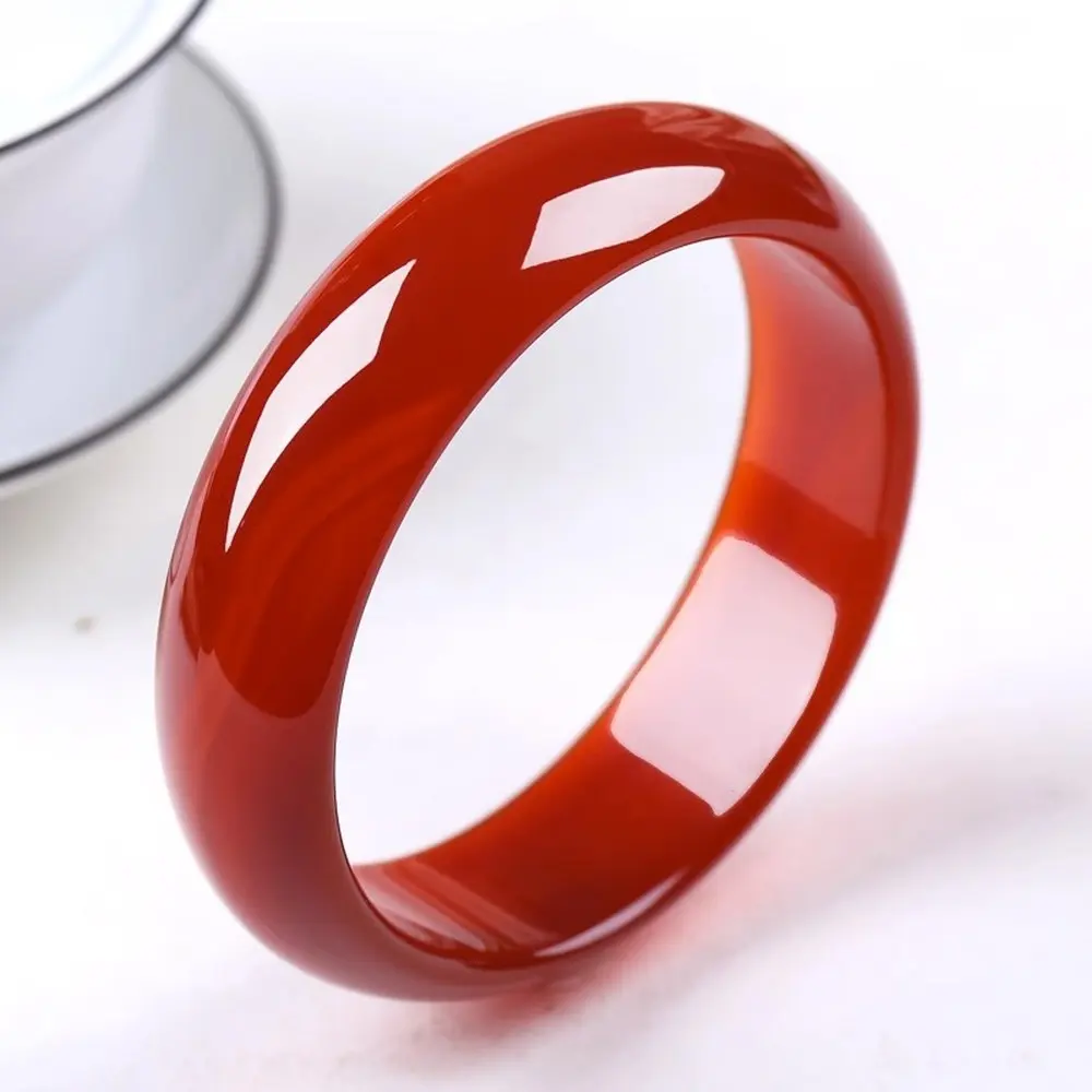 Genuine Natural Brazilian Red Agate Wide Bangle - Natural Stone Jewelry with Round Shape, Smooth Surface, Ideal for Mothers, Zodiac Year Wear