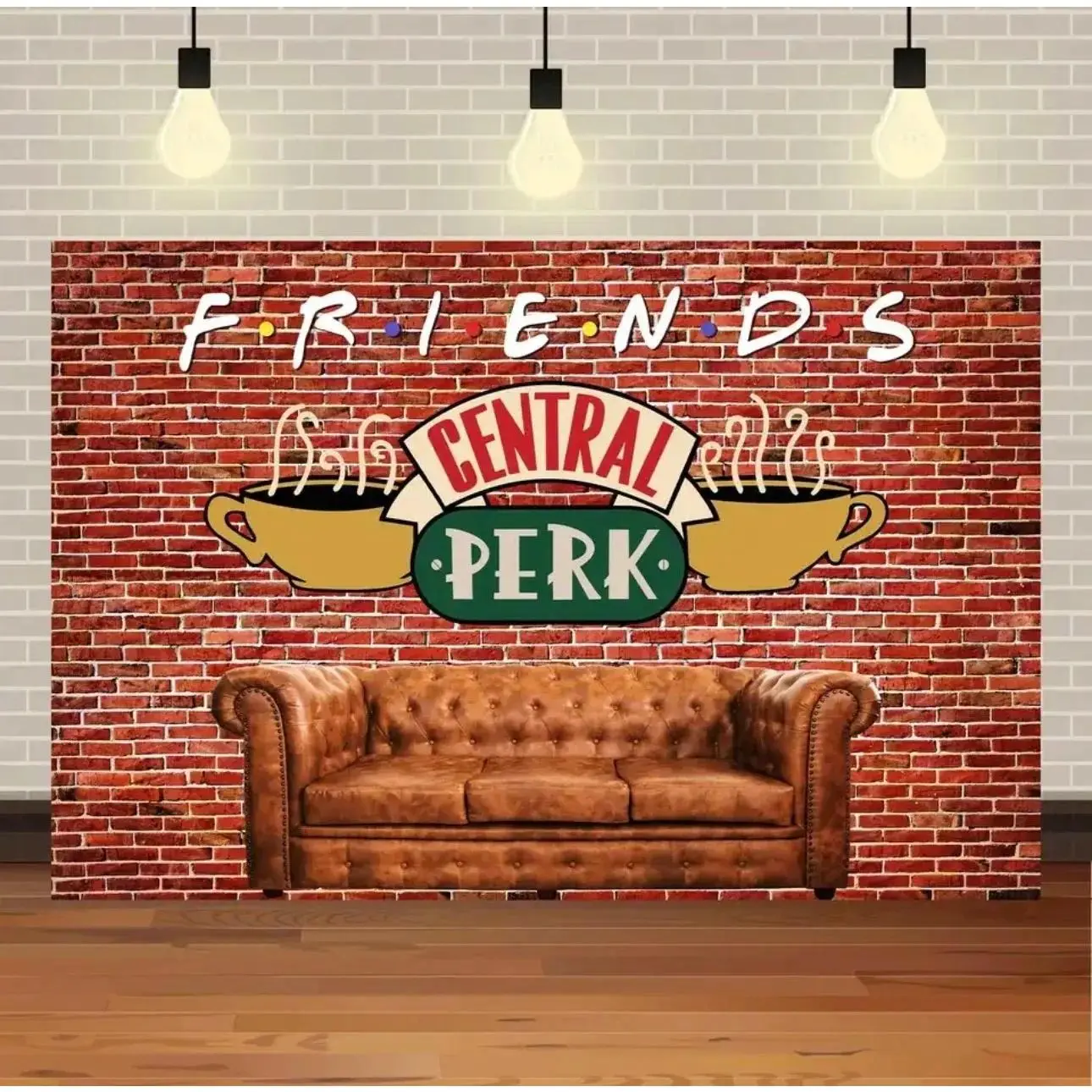 Retro Coffee House Brick Wall Party Backdrop Banner Polyester Photography Background Tapestry Vintage Cafe Wall Decor Birthday Event Decoration Indoor Outdoor Celebration Supplies