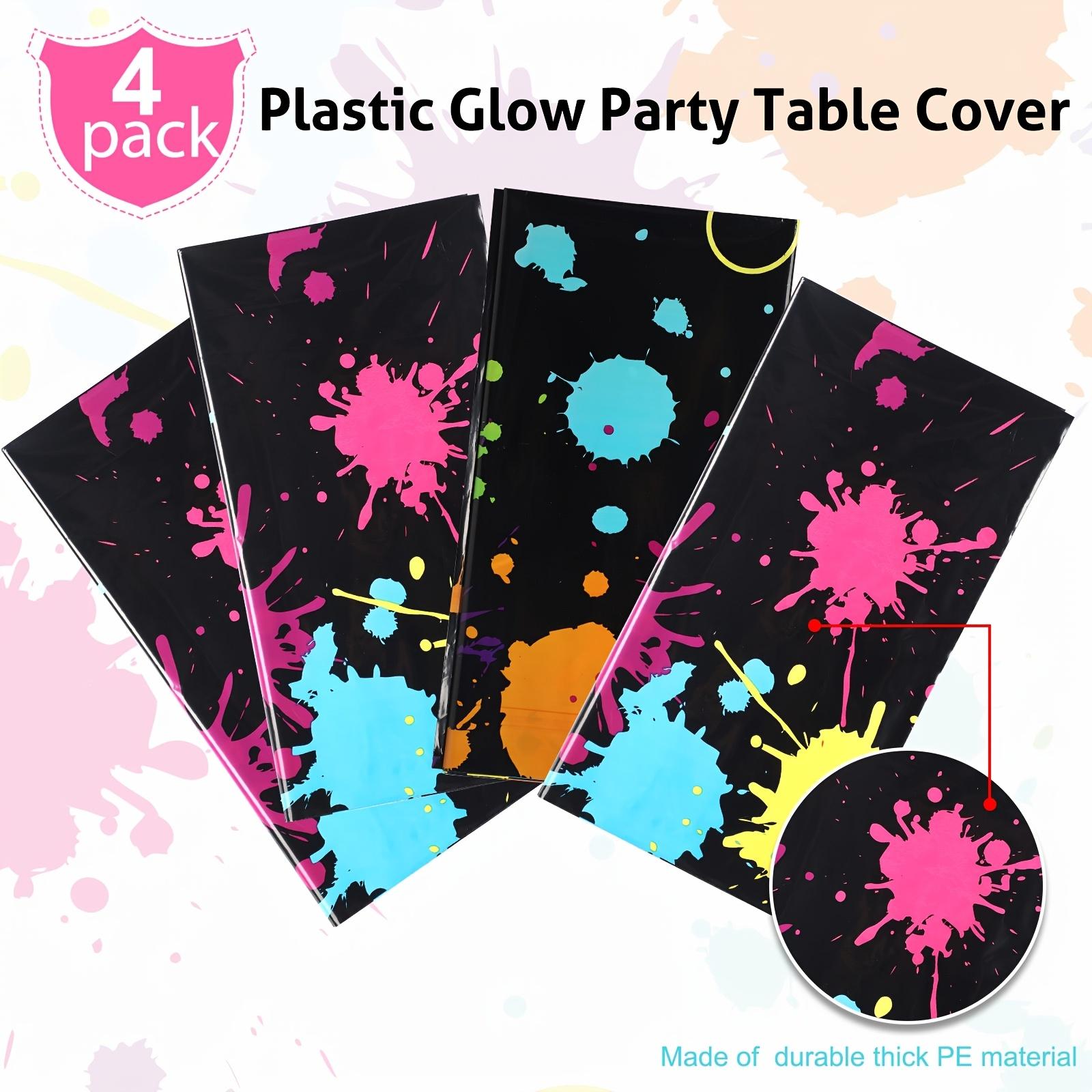 For Neon Birthday & Blacklight Parties, Table Protection & Decoration Solution, Glow Disposable Plastic Tablecloths, Fluorescent Glowing Atmospheric, Effortlessly Create Cool Neon Party Vibe, 108 X 54 Inch 4 Pack