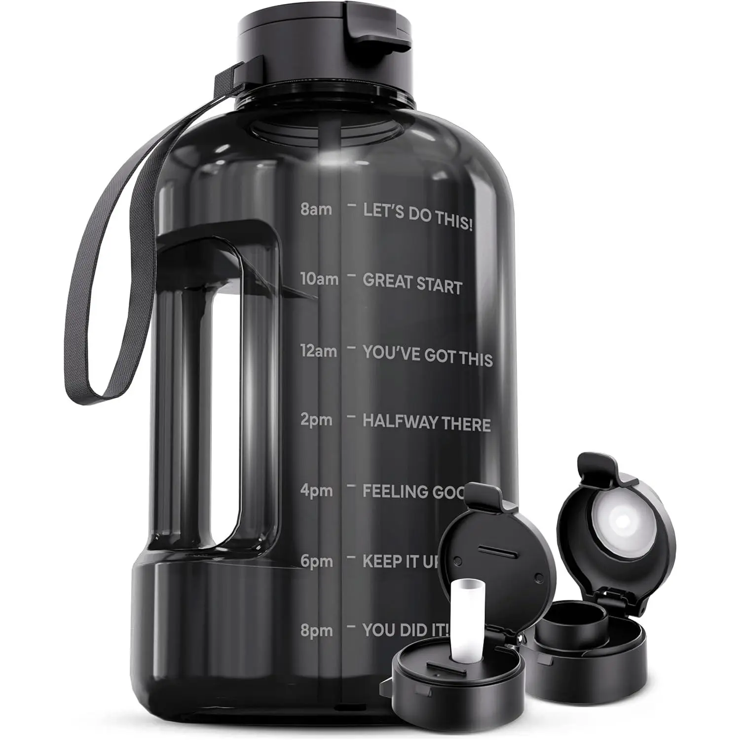 128 oz Water Bottle with Time Marker - Straw & Chug Lid - BPA Free 1 Gallon Gym Water Bottle with Handle - Big Gallon Jug (Gray, 128 Ounces)