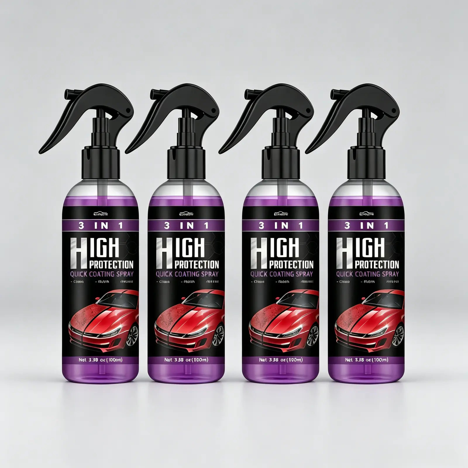 4pcs RAYHONG Purple 3 In 1 High Protection Quick Car Coating Spray, Nano Fluoride Hydrophobic Paint Sealant, DIY Polishing Cleaning Kit with Towel & Sponge, Scratch Repair Anti-UV Car Wax Spray for All Vehicles