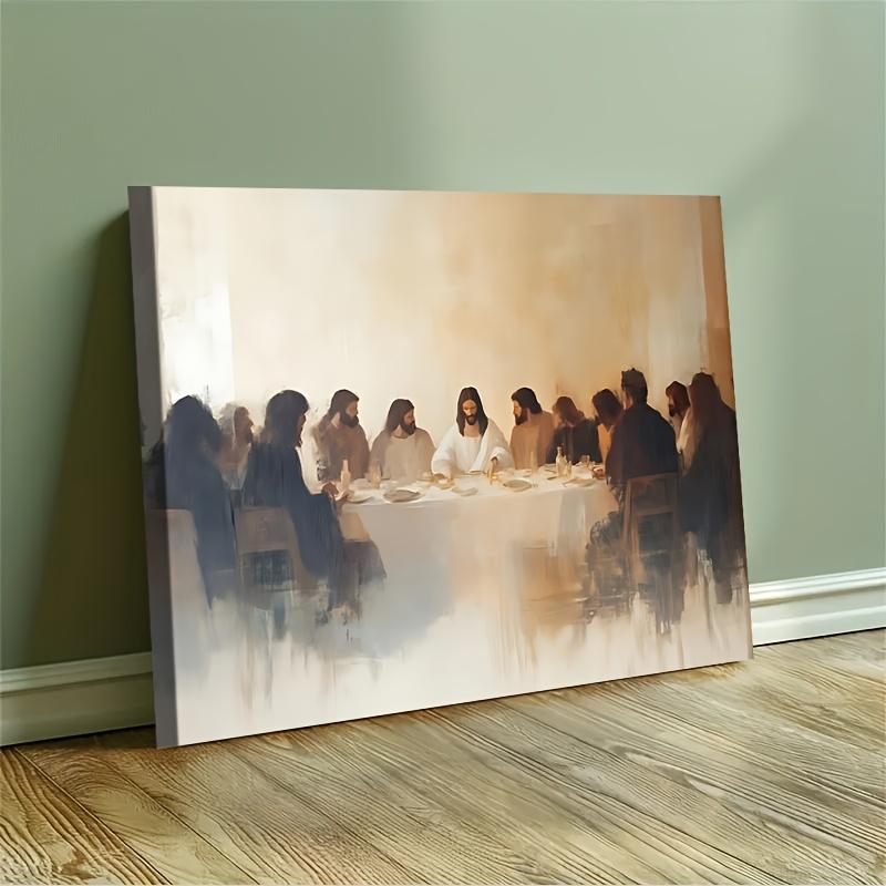Framed Christian Last Supper Wall Art - Jesus and Twelve Disciples Oil Painting Print, Religious Home Decor for Bedroom, Living Room, or Office