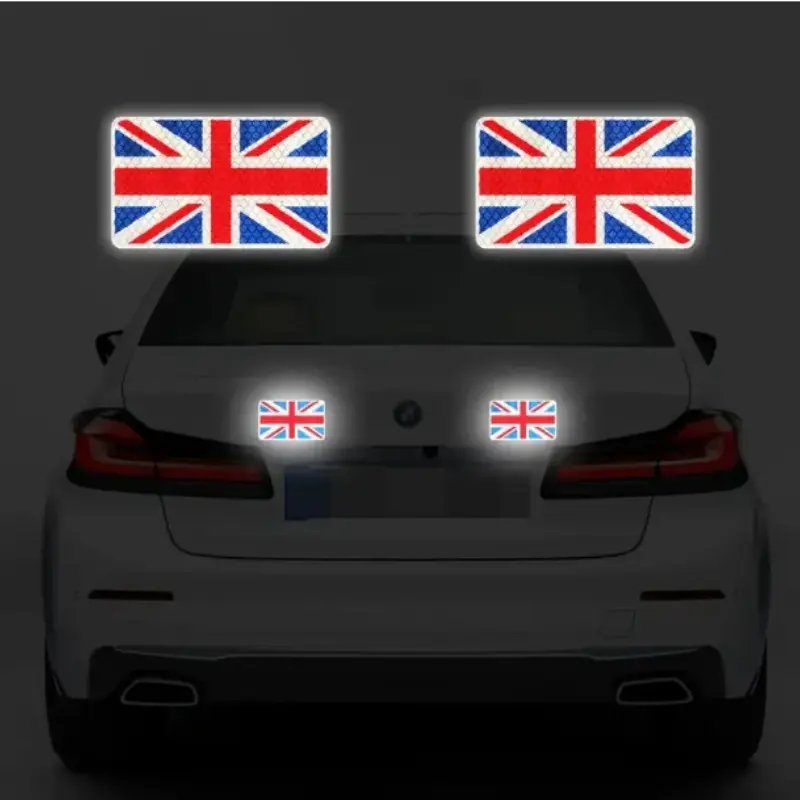 2 Piece Reflective Uk Flag Car Stickers, High Visibility Safety Decals, Waterproof PVC Self-Adhesive, Reusable, Night Vision Enhancement