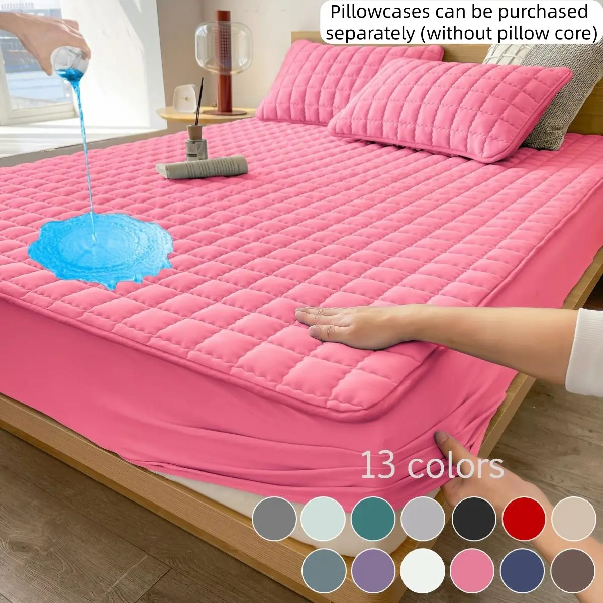 2/3 Pieces Waterproof Deep Pocket Mattress Protector with Pillowcases, Soft Noiseless Breathable Stain-Resistant Machine Washable Bed Cover for Bedroom, Guest Room, Dorm and Hotels, Mattress Protector Set