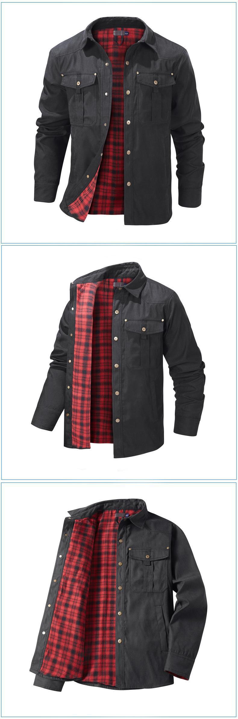 BIGWIG Men's Plaid Flannel Jacket, Winter Bomber Jacket, Warm Workwear Jacket, Flannel Lined, Lightweight Snap Button, Lapel Casual Jacket, Retro Western Style Jacket