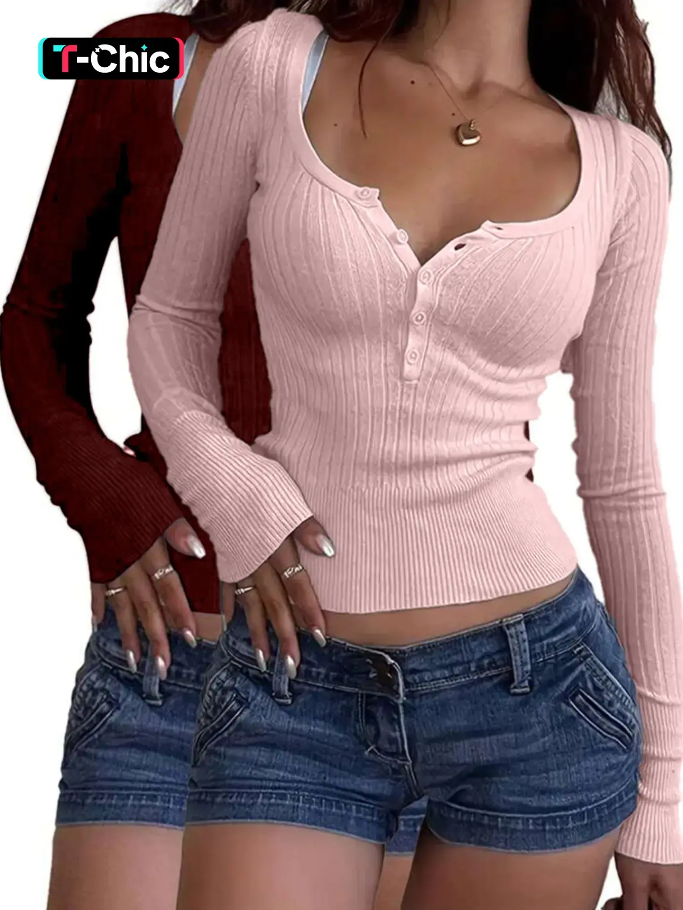 Women's Solid Button Front Scoop Neck Sweater, Casual Long Sleeve Knit Top Knitwear for Spring & Fall, Women's Clothes for Daily Wear