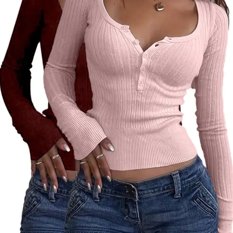 Women's Solid Color Button Front Scoop Neck Sweater, Casual Long Sleeve Knit Top, Knitwear for Spring & Fall, Women's Clothes for Daily Wear