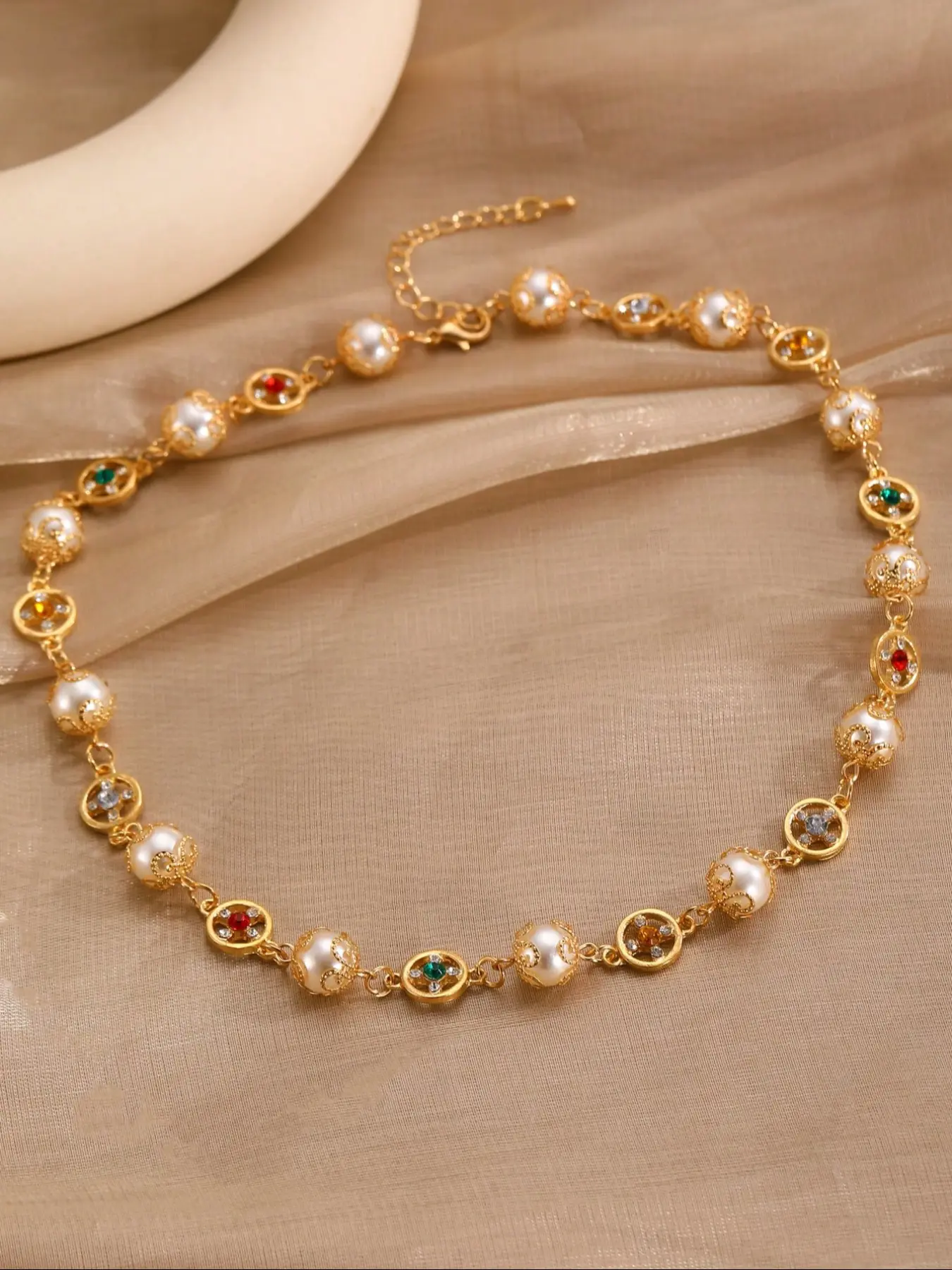 Elegant Adjustable Faux Pearl Choker Necklace, Delicate Beaded Chain for Women, Perfect for Daily Wear, Parties & Weddings