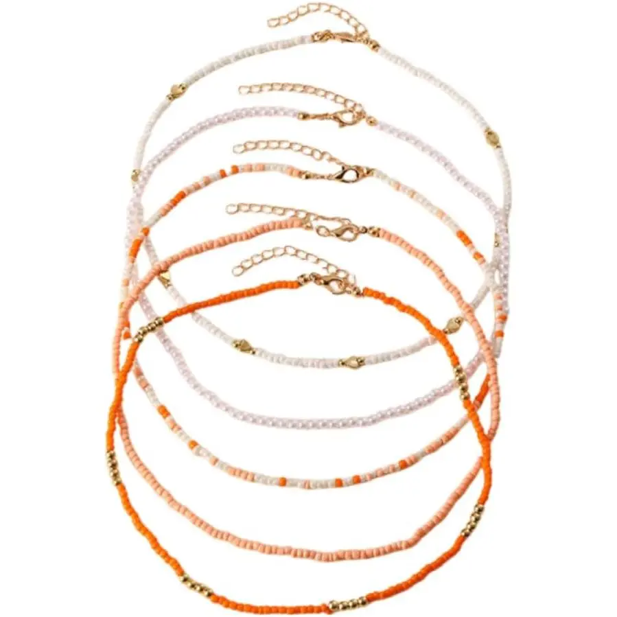 5 count Boho Multilayer Seed Beads Stackable Necklaces Colorful Adjustable Layering Beaded Choker Necklace for Women Summer Beach Hawaiian Holiday  Gifts
