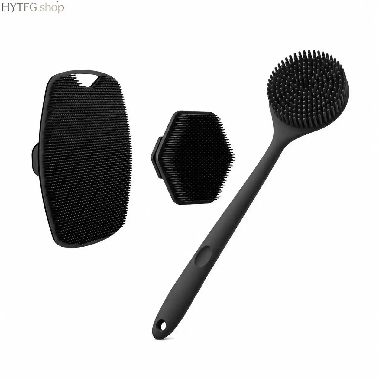 3-Piece Silicone Bath Cleaning Accessories Set, Long-Handle Shower Body Scrubber, Face Cleansing Brush & Scalp Brush, Personal Beauty Shower Tools for Adults