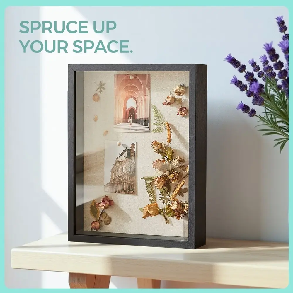 Deep Frame Photo Frame, Top Slot Design, Glass Front Panel, Wooden Framed, Ideal for Home Decor, Durable & Stylish Display Case, Picture Frames