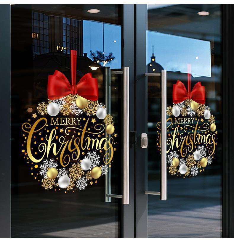 1 Piece of 45Cm*60Cm Christmas Decoration Sticker, Christmas Window Sticker, Containing Bow, Snowflake, and Merry Christmas Element Pattern, Suitable for Door Decoration of Homes, Schools, Restaurants, Coffee Shops, Etc