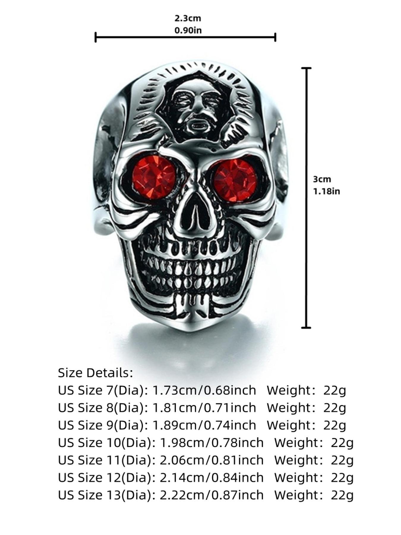 Creative Fashionable Red Eyes Skull Design Ring, Death's Head Metal Ring, Fashion Jewelry Accessories for Women & Men, Punk Style Ring, Dark Aesthetic Rings