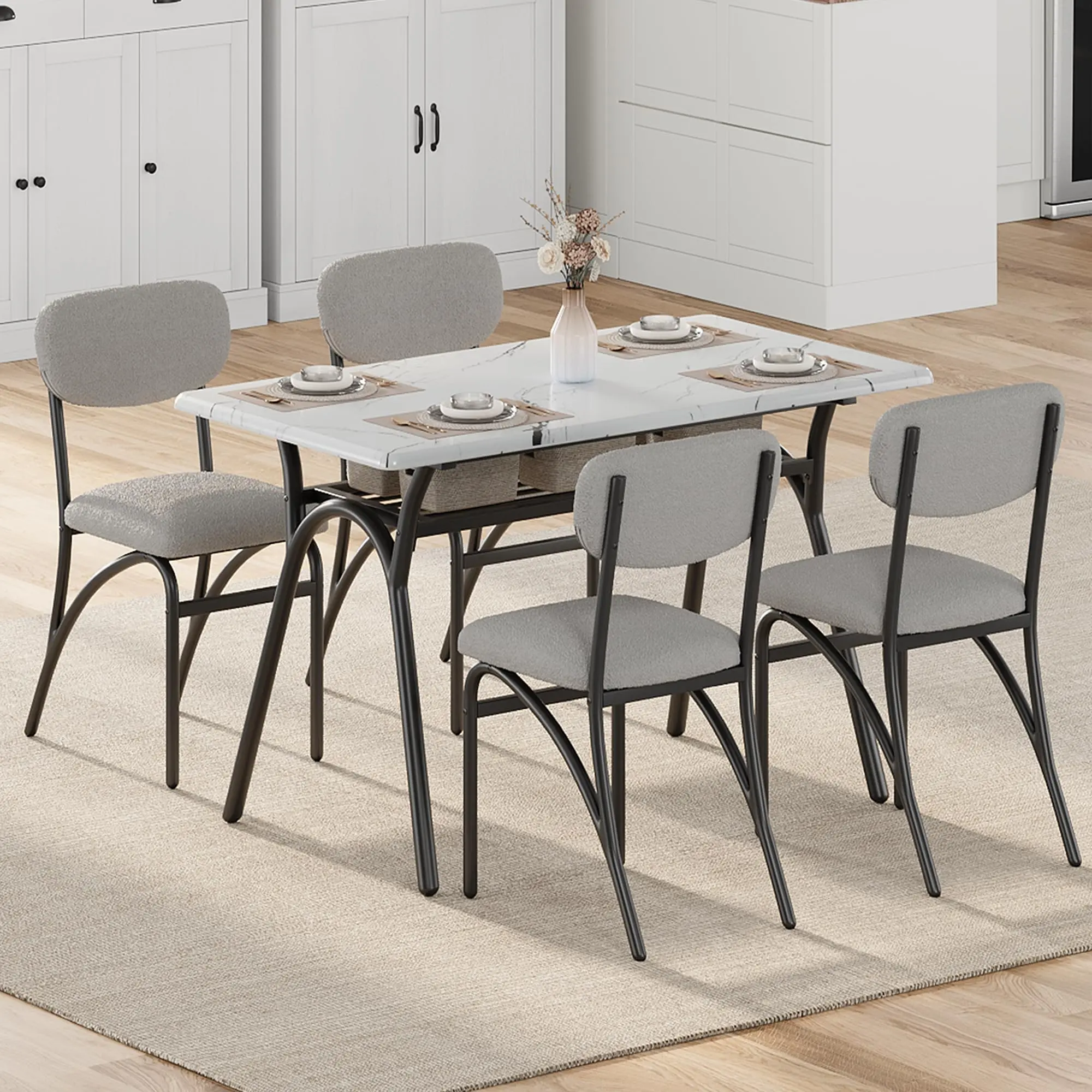 GARVEEMid-Century Modern Boucle Dining Chairs with Arched Metal Legs, Upholstered Kitchen and Dining Room Chairs, Available in Sets of 2 or 4, Colors: Grey and Beige