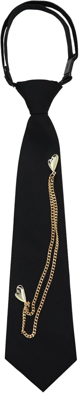 SUNDAY MIRTH Z-HDW45   Ties for Women Men, Punk Metal Chain Necktie Pre-Tied Adjustable Black Tie for Uniform, School, Shirt Accessory
