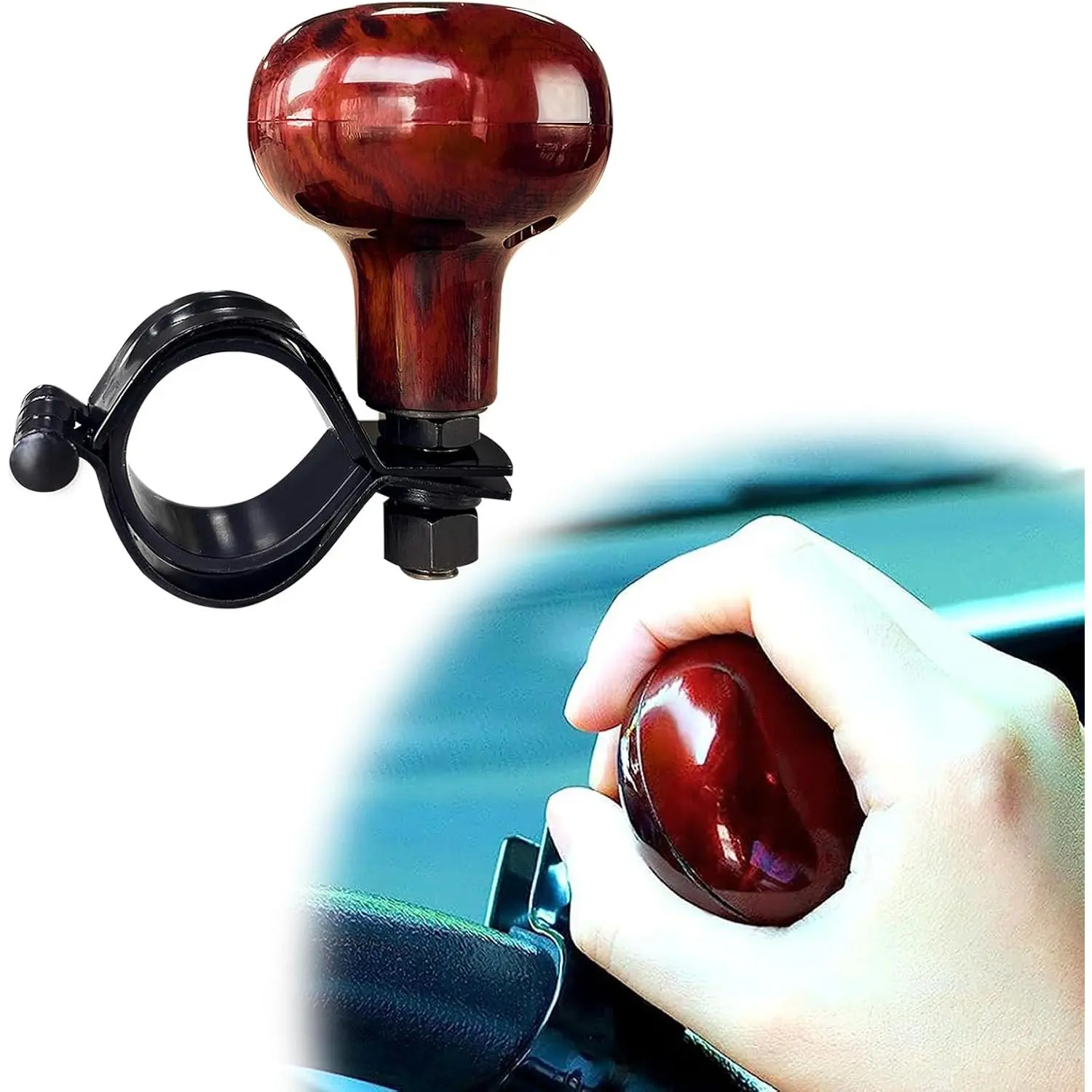 Woodgrain Steering Wheel Spinner Knob, Smooth Ball Shape Auto Wheel Power Handle Spinner, Steering Wheel  Knob for Easy Control,  Decor  Accessories