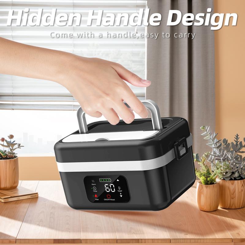 Cordless Electric Lunch Box with Timer, Portable 1L Rechargeable Self-Heating Food Warmer for Adults, Ideal for Work and Travel